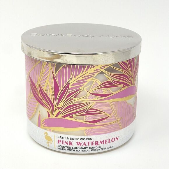 Bath & Body Works 3 Wick Scented Candle PINK WATERMELON 14.5 oz - Picture 1 of 3